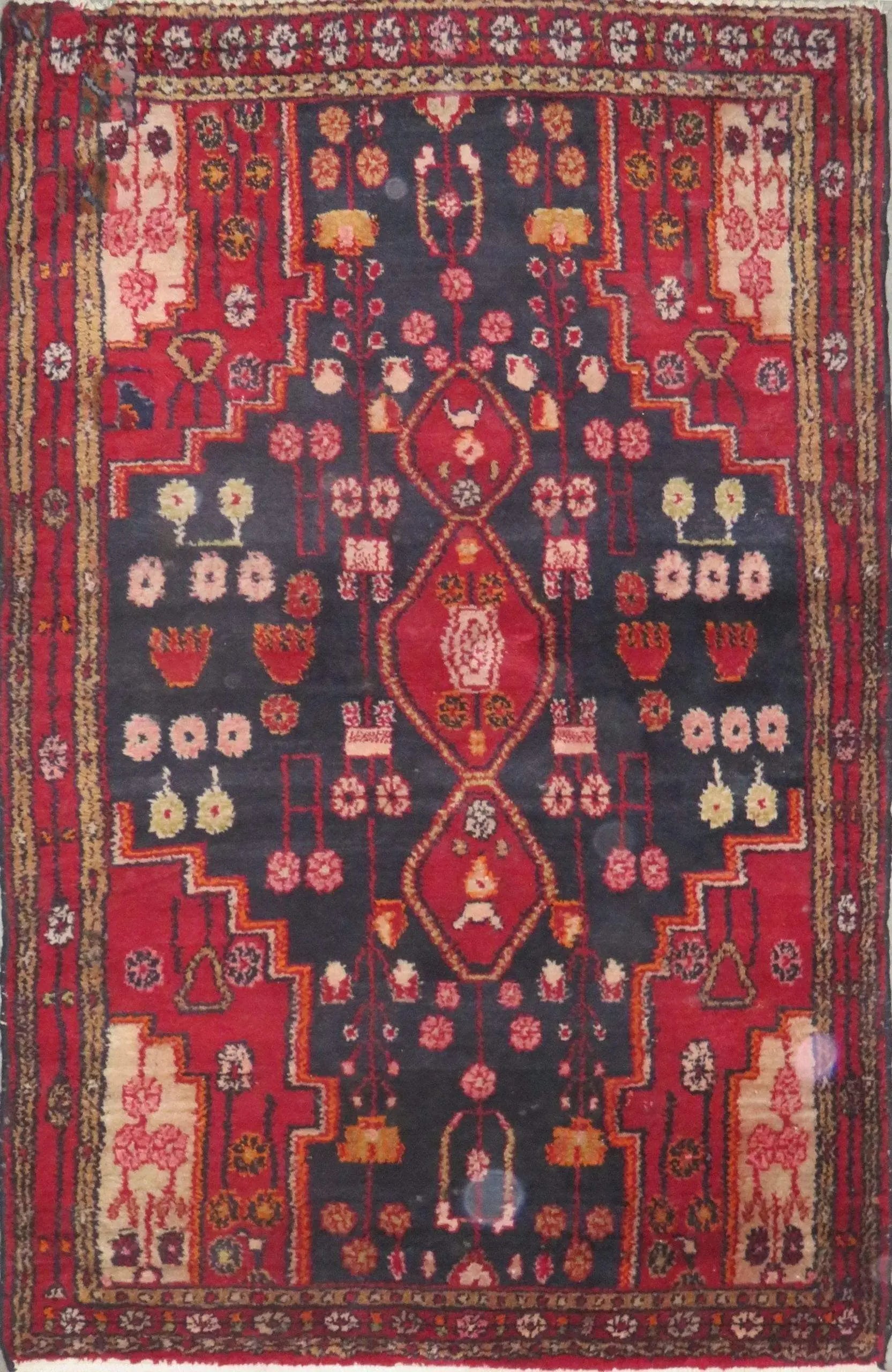 One Of The Kind Hand-Knotted Persian Wool Rug _ Luxurious Vintage Design, 5'8" x 3'7", Artisan Crafted